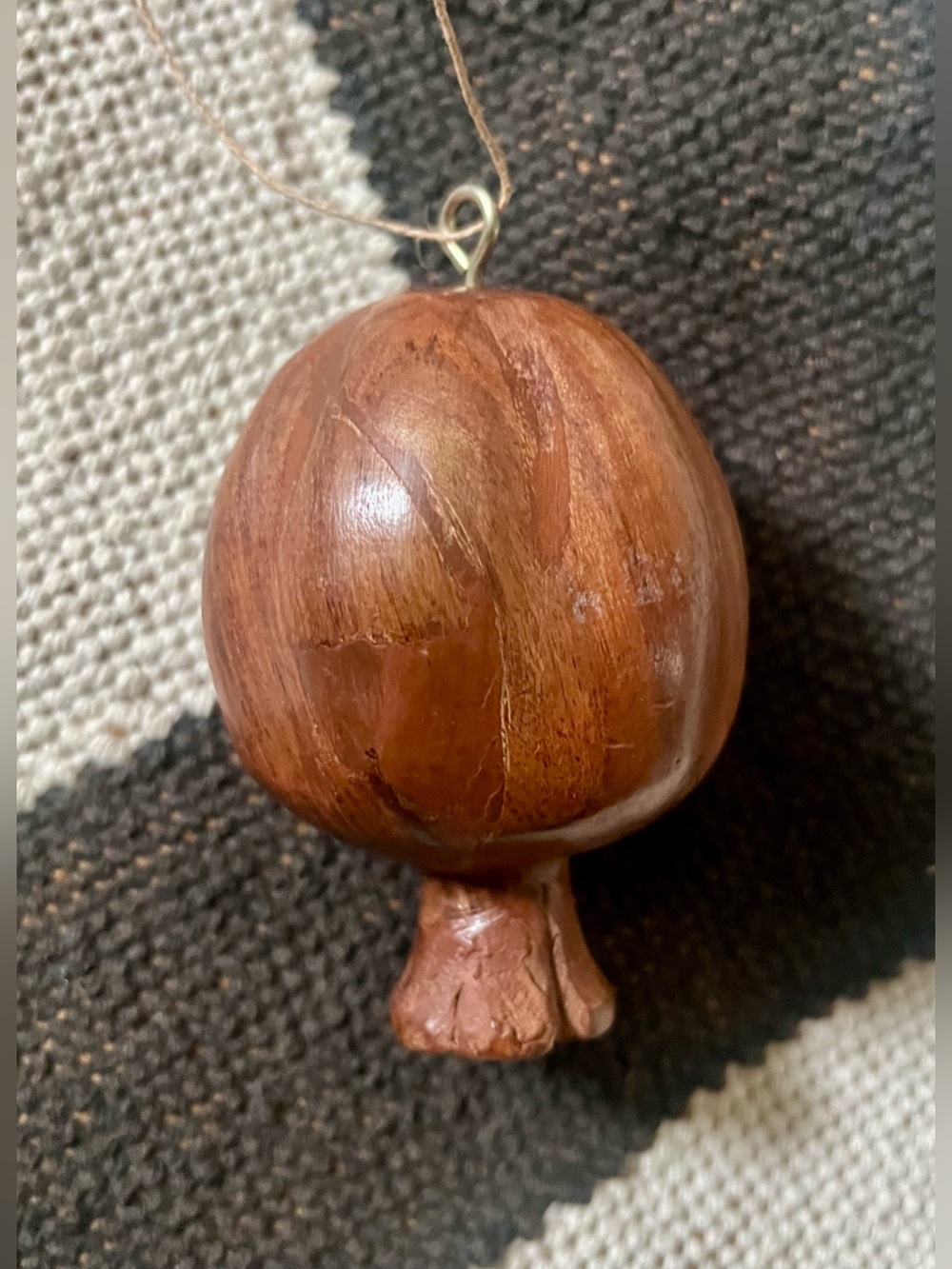 Vintage Hand Carved Wood Pomegranate Ornament Mid Century Modern Rustic Decor